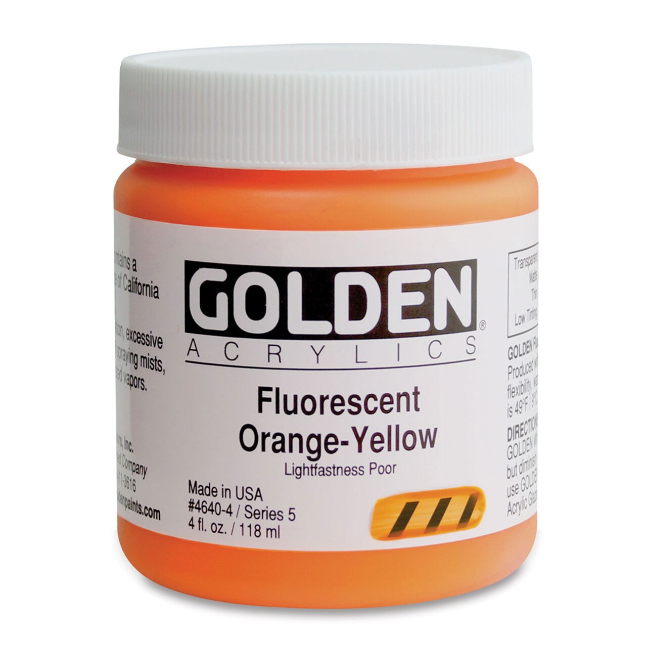 Golden Heavy Body Artist Acrylics - Fluorescent Orange Yellow, 4 oz Jar